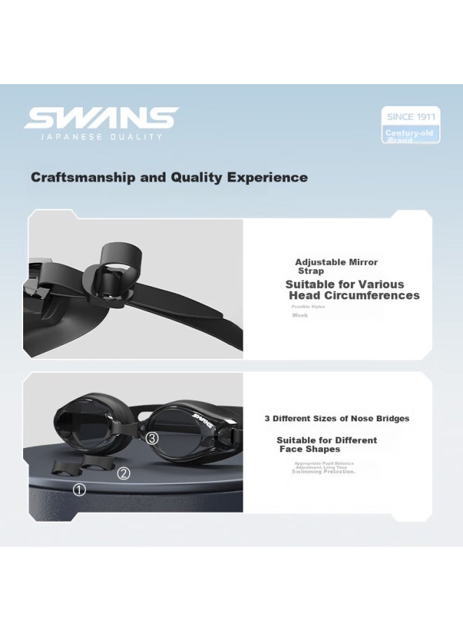 Swans Imported Waterproof Anti-fog High Definition Myopia Swimming Goggles Large Frame Adult Diving Professional Black 200° - Image 5