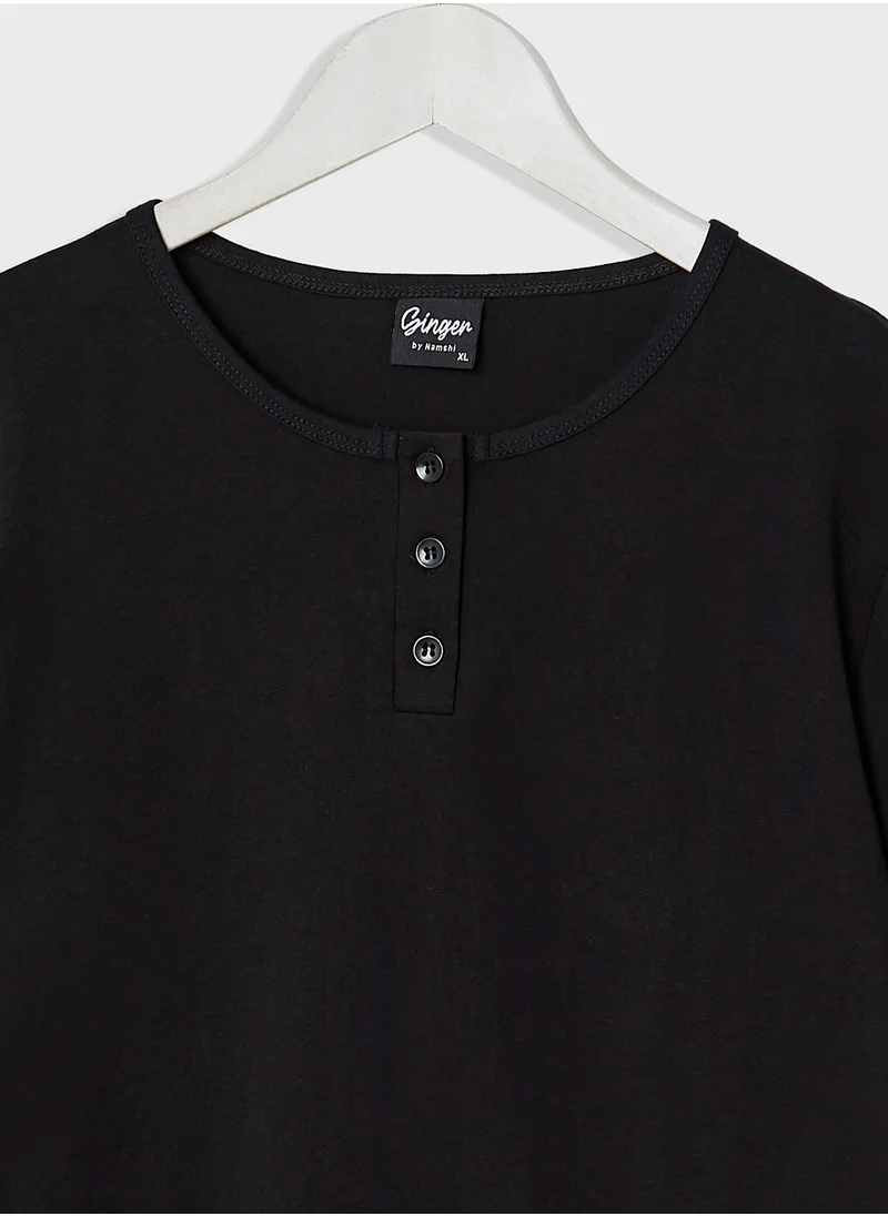 Ginger Basics Button Neck T-Shirt
