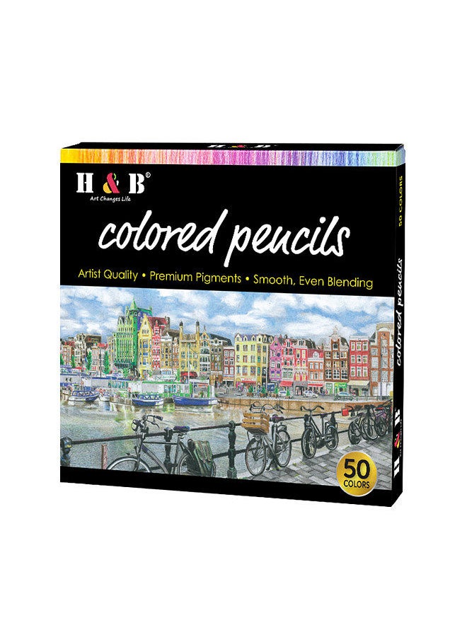 H&B Oil Colored Pencils Set 50 Color Pre-Sharpened Color Sketch Pencils Art Supplies for Students Adults Artists Drawing Sketching Coloring Books Decoration DIY Projects Present Gift  - Image 1