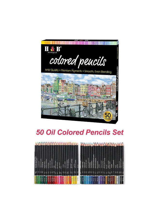 H&B Oil Colored Pencils Set 50 Color Pre-Sharpened Color Sketch Pencils Art Supplies for Students Adults Artists Drawing Sketching Coloring Books Decoration DIY Projects Present Gift  - Image 3