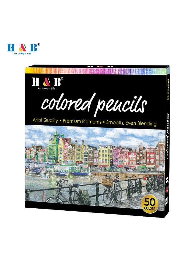 H&B Oil Colored Pencils Set 50 Color Pre-Sharpened Color Sketch Pencils Art Supplies for Students Adults Artists Drawing Sketching Coloring Books Decoration DIY Projects Present Gift  - Image 2