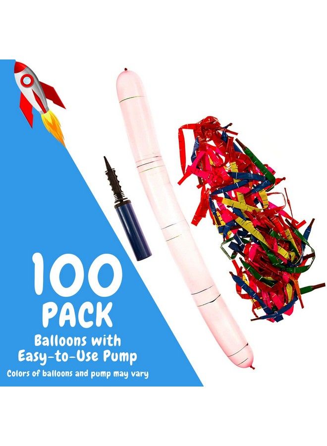 IMPRESA [100 Pack] Rocket Balloons Plus 1 Easy To Use Pump Party Pack No Need For A Refill Watch Each Screaming Balloon Rocket To The Sky! By Impresa (Pump Color May Vary) - Image 4