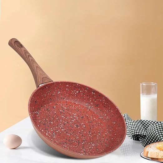 HOMETIC Non Stick Marble Finish Professional Kitchen Frying pan CD Bottom Bakelite Wood Handle for Induction Cookware Safe for Dish Washer (Red, 22) - Image 2