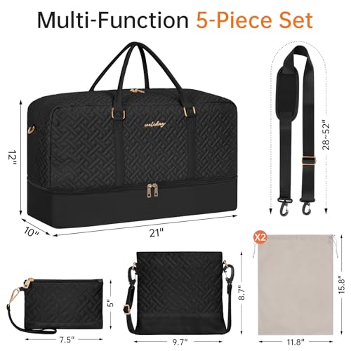 WELIDAY Weekender Bag for Women, 5 Pcs Set Carry on Overnight Bag, 21" Travel Duffel Bag with Waterproof Shoe Compartment for Weekend Travel Business Trip - Image 2
