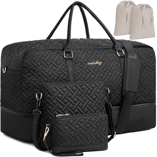 WELIDAY Weekender Bag for Women, 5 Pcs Set Carry on Overnight Bag, 21" Travel Duffel Bag with Waterproof Shoe Compartment for Weekend Travel Business Trip - Image 1