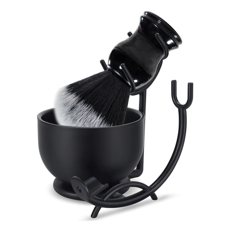 Grandslam Deluxe Shaving Kit for Men 3 in 1 Shaving Set Includes Shaving Brush Stainless Steel Shaving Bowl and Razor  Brush Holder Black Set