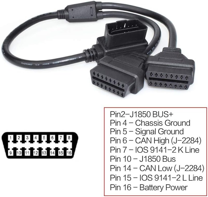 Vgate كابل تمديد Vgate 16 دبوس OBD2 OBDII مقسم ذكر إلى أنثى مزدوجة Y - Image 4