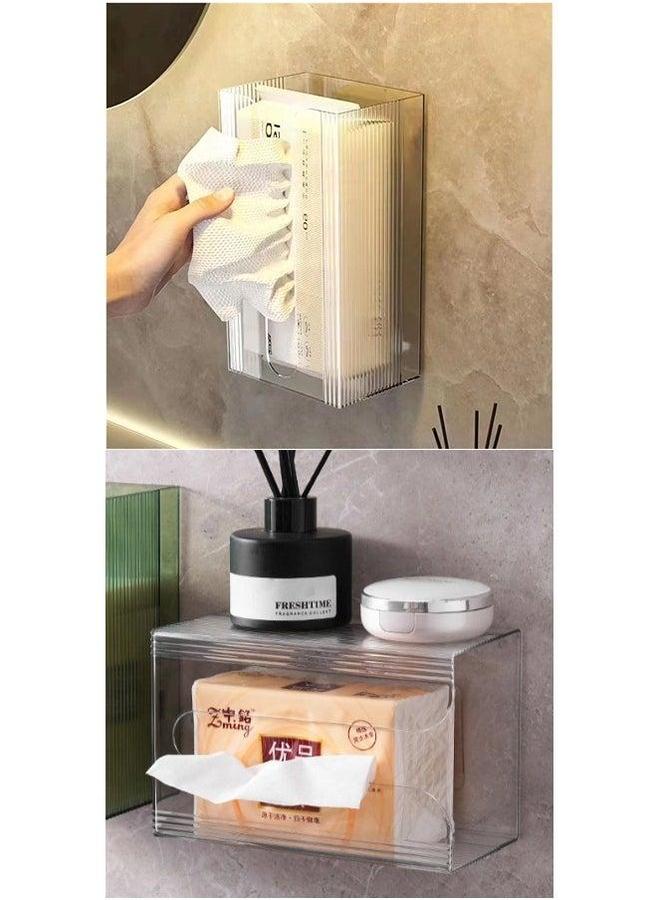 Wall Mounted Tissue Box Holder,Clear Paper Organizer Dispenser,Large Storage for Kitchen,Bathroom,Home, Office