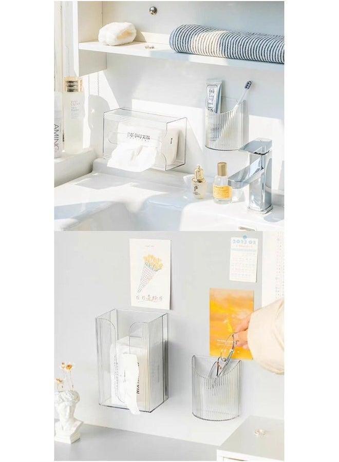 HOMESTAR Wall Mounted Tissue Box Holder,Clear Paper Organizer Dispenser,Large Storage for Kitchen,Bathroom,Home, Office  - Image 4