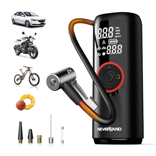 NEVERLAND Tire Inflator Portable Air Compressor - 5X Faster 150 PSI Electric Air Pump for Car Tires, Cordless Tire Inflator with Pressure Gauge for Car Bike Motorcycle Ball, DC 12V (Red) - Image 1