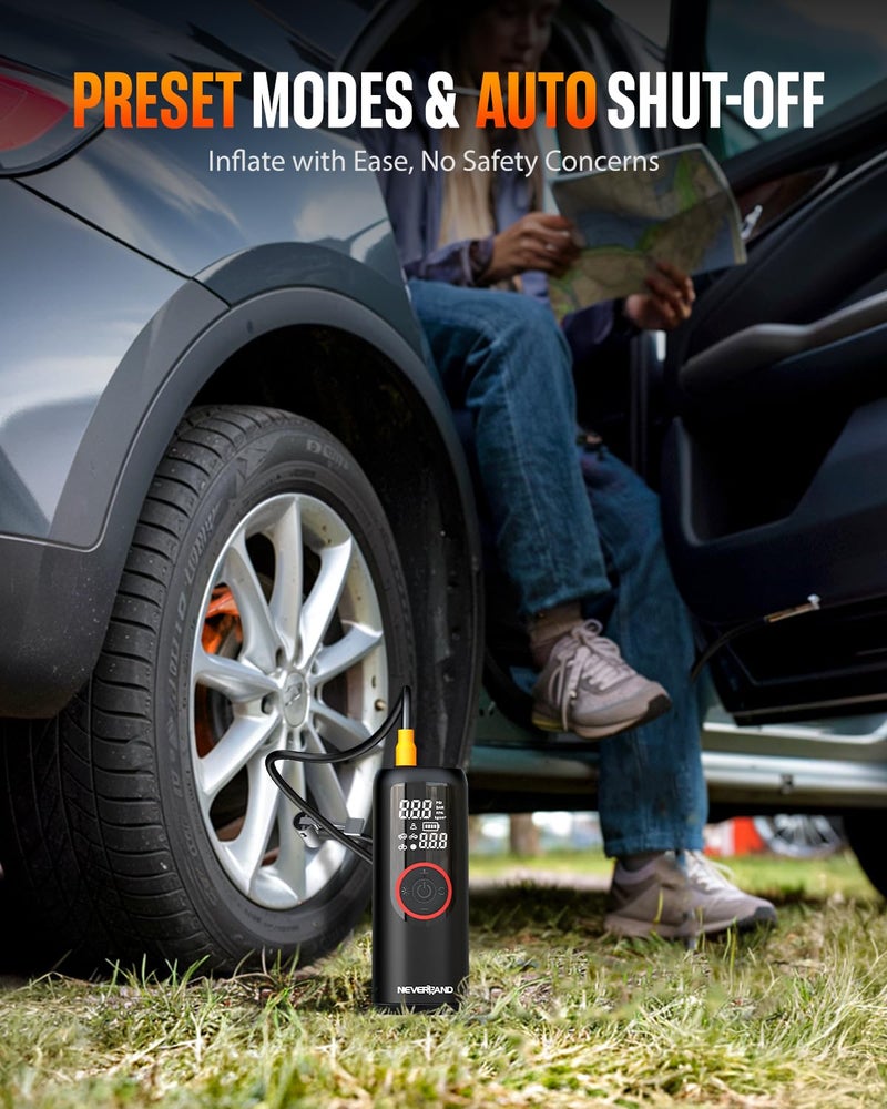 NEVERLAND Tire Inflator Portable Air Compressor - 5X Faster 150 PSI Electric Air Pump for Car Tires, Cordless Tire Inflator with Pressure Gauge for Car Bike Motorcycle Ball, DC 12V (Red) - Image 3