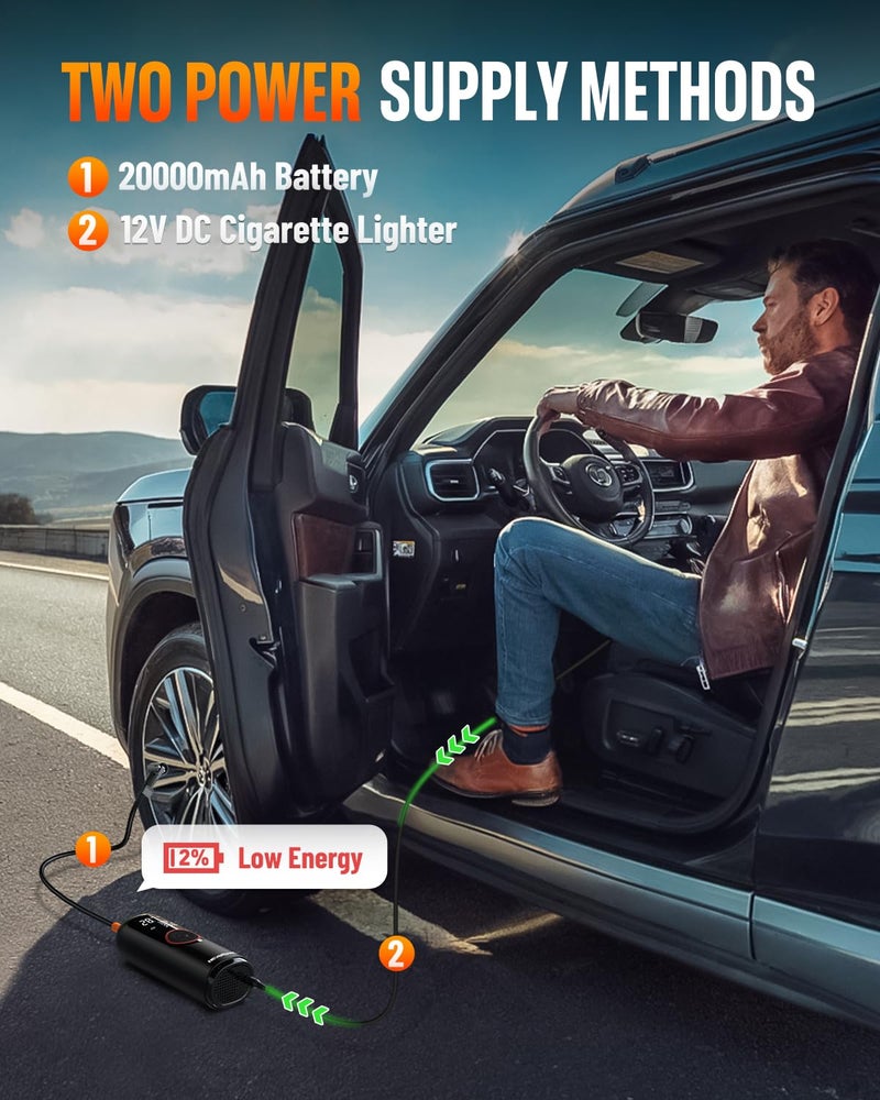 NEVERLAND Tire Inflator Portable Air Compressor - 5X Faster 150 PSI Electric Air Pump for Car Tires, Cordless Tire Inflator with Pressure Gauge for Car Bike Motorcycle Ball, DC 12V (Red) - Image 4