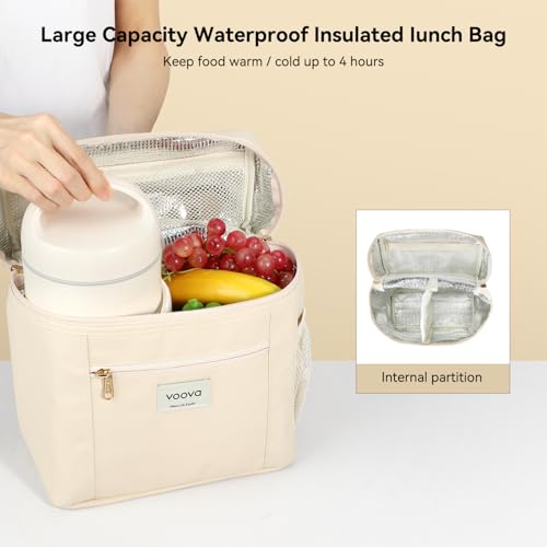 Voova Stackable Stainless Steel Thermal Lunch Box with Lunch Bag and Cultery Set for Adult Women Men, 3 Tier Leakproof & Microwave Safe Insulated Bento Boxes Food Container for Work, Beige - Image 4