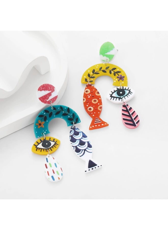 Goolsky New Eco-Friendly Acrylic Stud Earrings for Women – Retro Leaf Print & Fish Eye Design, Lightweight Eco-Acrylic, Casual/Vintage Outfits Summer Wear - Image 5