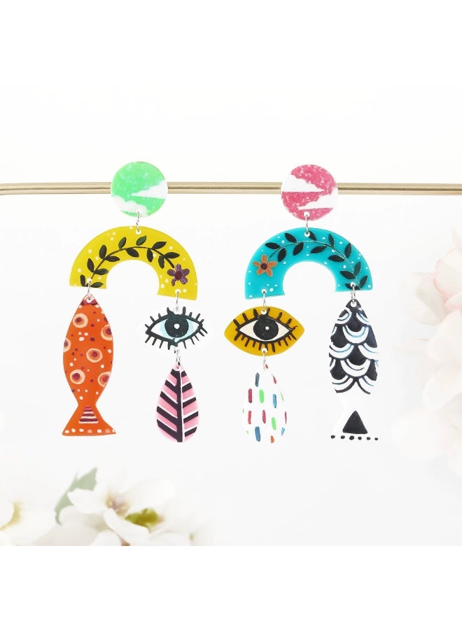 Goolsky New Eco-Friendly Acrylic Stud Earrings for Women – Retro Leaf Print & Fish Eye Design, Lightweight Eco-Acrylic, Casual/Vintage Outfits Summer Wear - Image 3