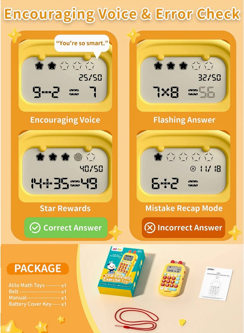 alilo Math Magic Oral Arithmetic Exercise Toy for Kids 3+ Interactive Educational Calculator Toy with 19 Math Game Options, 11 Progressive Learning Stages, 50K+ Questions Bank, Voice Encouragement, Star Rewards, Timed Challenge, Error Review, Addition, Subtraction, Multiplication, Division, Number Memory, Pattern Recognition, Size Comparison, Number Guessing, Silent Mode, Volume Adjustment, Safety Battery Lock and Portable Lanyard for Home School Travel Classroom Learning - Image 4