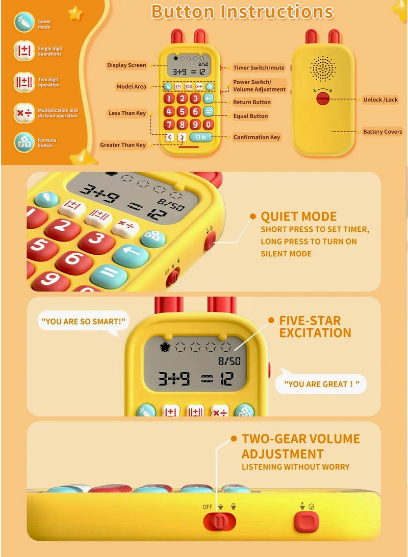 alilo Math Magic Oral Arithmetic Exercise Toy for Kids 3+ Interactive Educational Calculator Toy with 19 Math Game Options, 11 Progressive Learning Stages, 50K+ Questions Bank, Voice Encouragement, Star Rewards, Timed Challenge, Error Review, Addition, Subtraction, Multiplication, Division, Number Memory, Pattern Recognition, Size Comparison, Number Guessing, Silent Mode, Volume Adjustment, Safety Battery Lock and Portable Lanyard for Home School Travel Classroom Learning - Image 2