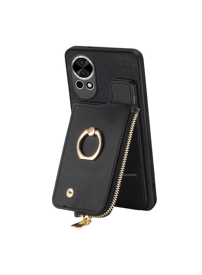 Green Tiger Case For Huawei nova 10 Cross Leather Ring Vertical Zipper Wallet Back Phone Case - Image 2