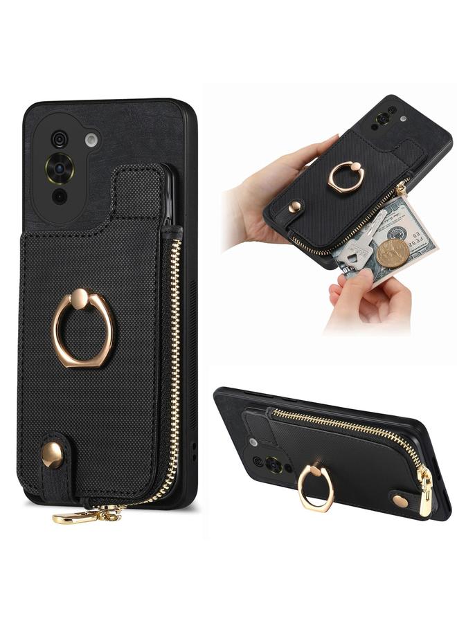 Green Tiger Case For Huawei nova 10 Cross Leather Ring Vertical Zipper Wallet Back Phone Case - Image 1