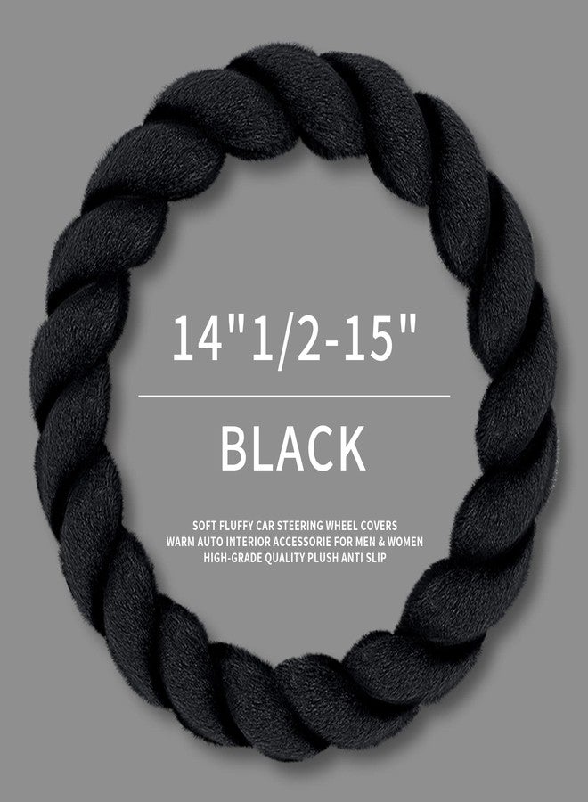HighnessHwoo Luxury Fluffy Winter Car Steering Wheel Cover for Women Soft Warm Plush Cute Auto Accessories for Vehicle, Sedan, Universal, Fuzzy, Anti Slip, Black, Standard Size, 14.75-15.15" - Image 3