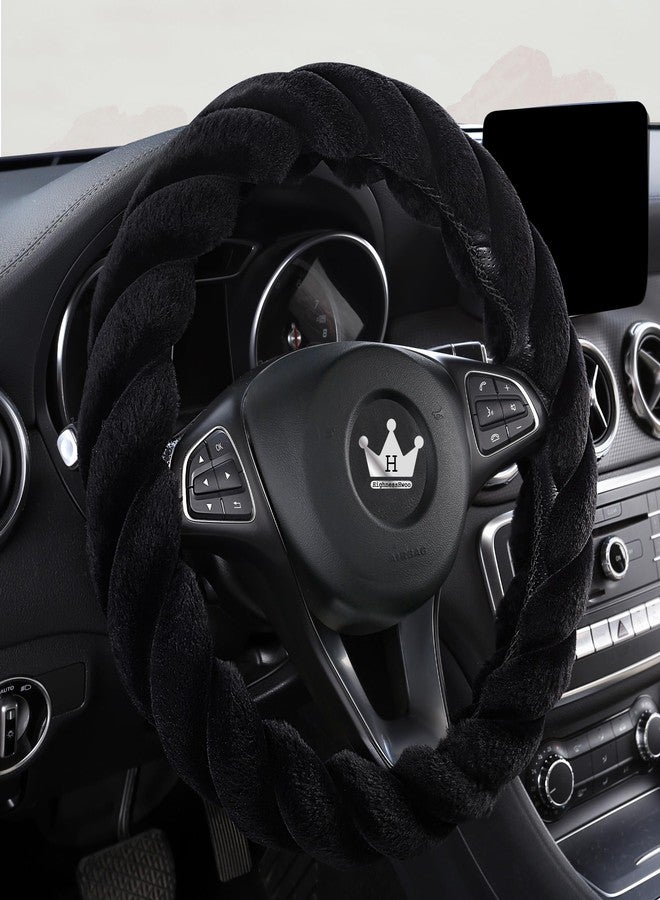 HighnessHwoo Luxury Fluffy Winter Car Steering Wheel Cover for Women Soft Warm Plush Cute Auto Accessories for Vehicle, Sedan, Universal, Fuzzy, Anti Slip, Black, Standard Size, 14.75-15.15" - Image 2