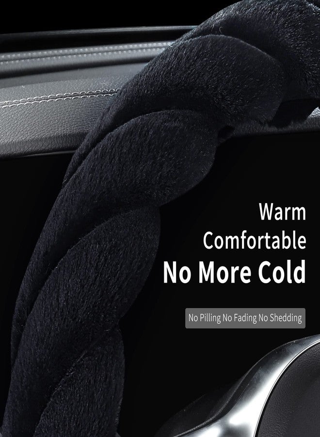 HighnessHwoo Luxury Fluffy Winter Car Steering Wheel Cover for Women Soft Warm Plush Cute Auto Accessories for Vehicle, Sedan, Universal, Fuzzy, Anti Slip, Black, Standard Size, 14.75-15.15" - Image 4