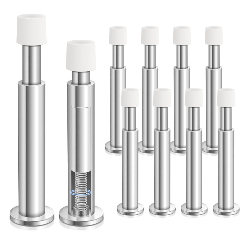 HUTLON 10 Pack Door Stops 44 Inch Door Stopper for Wall Spring Loaded Soft Rubber Door Bumper Wall Protector Brushed Nickel Door Stop - Image 2