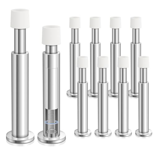 HUTLON 10 Pack Door Stops 44 Inch Door Stopper for Wall Spring Loaded Soft Rubber Door Bumper Wall Protector Brushed Nickel Door Stop - Image 1