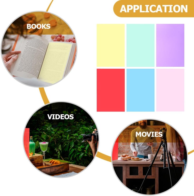 A4 6-Piece Colorful PVC Light Gel Filtering Sheets for Photography Lighting Light Diffuser Sheets Plastic Film Overlays Compatible Studio Flash - Image 3