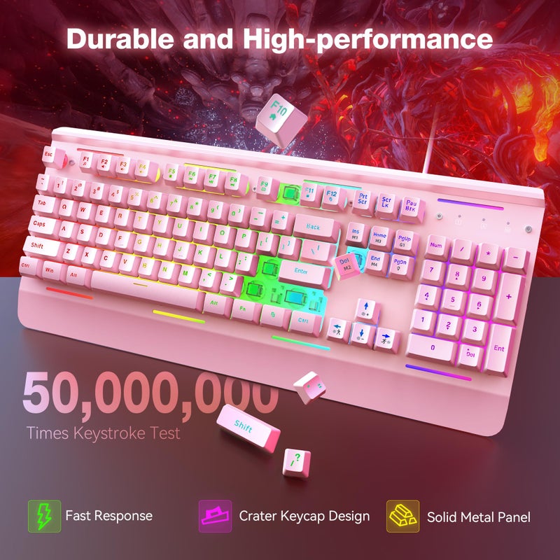 TECKNET Gaming Keyboard, USB Wired Computer Keyboard, 15-Zone RGB Illumination, IP32 Water Resistance, 25 Anti-ghosting Keys, All-Metal Panel (Whisper Quiet Gaming Switch) - Image 4