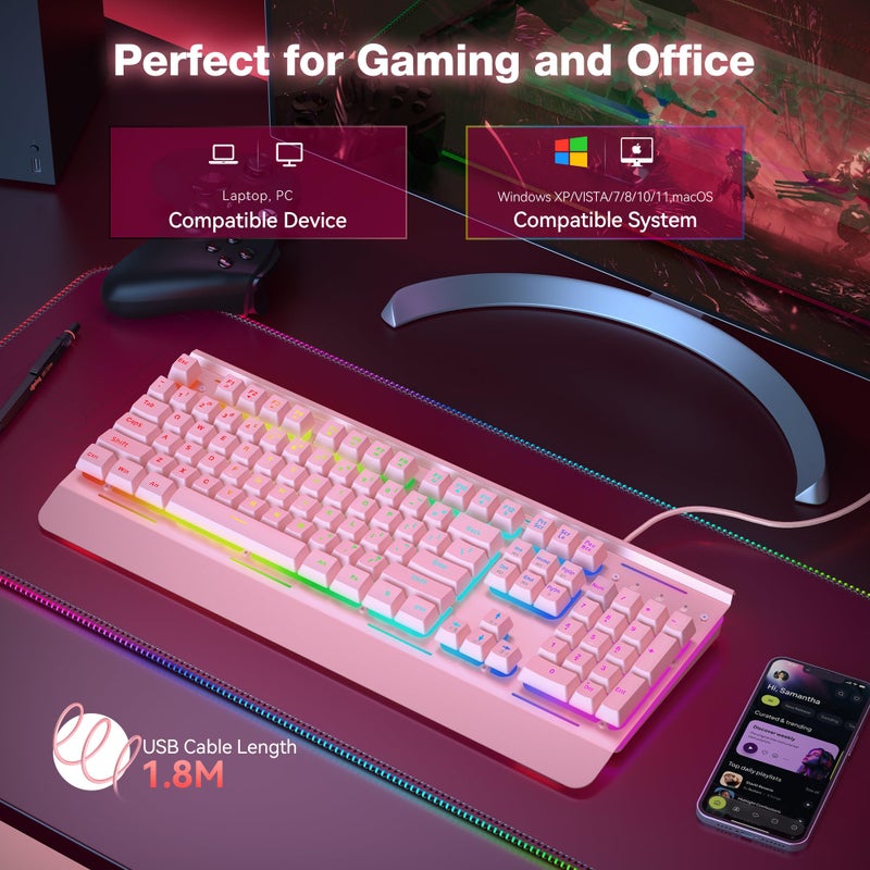 TECKNET Gaming Keyboard, USB Wired Computer Keyboard, 15-Zone RGB Illumination, IP32 Water Resistance, 25 Anti-ghosting Keys, All-Metal Panel (Whisper Quiet Gaming Switch) - Image 5