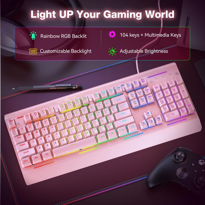 TECKNET Gaming Keyboard, USB Wired Computer Keyboard, 15-Zone RGB Illumination, IP32 Water Resistance, 25 Anti-ghosting Keys, All-Metal Panel (Whisper Quiet Gaming Switch) - Image 3