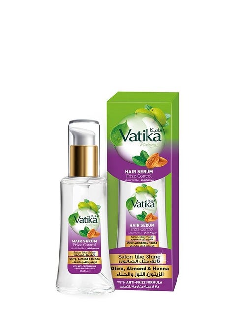 Vatika Naturals Frizz Control Hair Serum | Olive, Almond & Henna | With Anti-Frizz Formula | For Dry & Damaged Hair - 47 ml