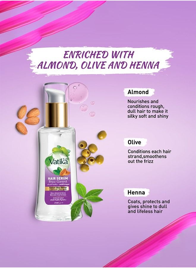 Vatika Naturals - Vatika Naturals Frizz Control Hair Serum | Olive, Almond & Henna | With Anti-Frizz Formula | For Dry & Damaged Hair - 47 ml - Image 1