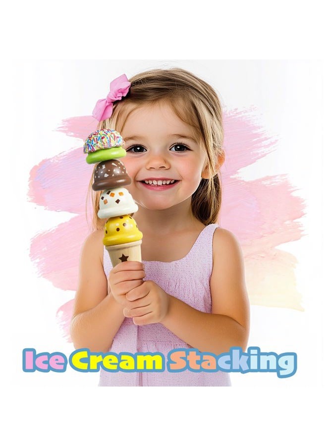 medoga Wooden Ice Cream Truck Toy Play Set with Ice Cream Toy Pretend Play Food Truck Play Kitchen Accessories with Ice Lolly & Shovel & Menu Wooden Toy Gift for 3 4 5 6 7 8 Year Old Girls Boys - Image 4