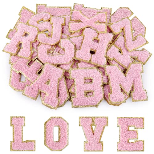Morcheiong Morcheiong 26Pcs Self Adhesive Chenille Letter Patches AZ Chenille Letters for DIY Clothing Fabric Shoes Bags Light Pink 