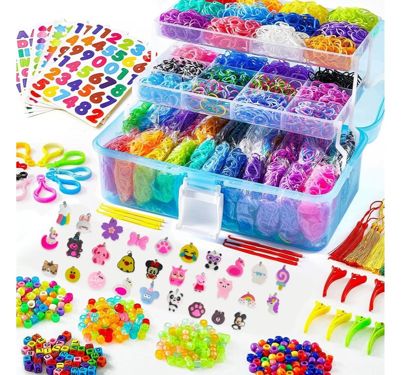 JAYATO Rainbow Rubber Band Bracelet Making Kit for Kids, DIY Loom Bands Jewelry Craft Set with Storage Box, Colorful Handmade Weaving Toy - Image 1