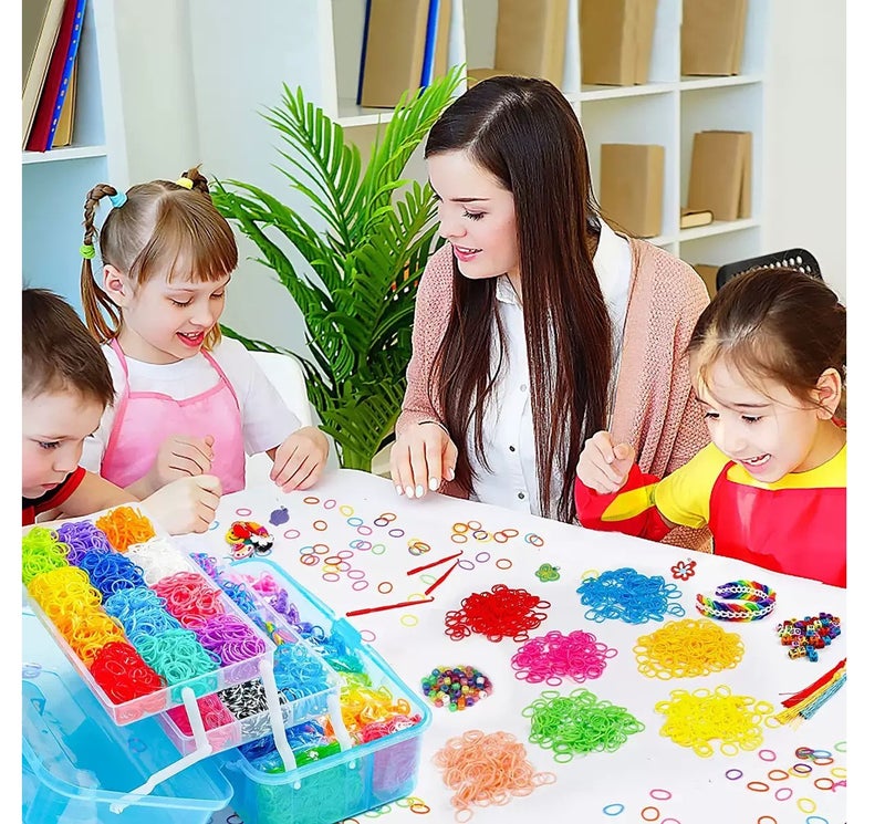 JAYATO Rainbow Rubber Band Bracelet Making Kit for Kids, DIY Loom Bands Jewelry Craft Set with Storage Box, Colorful Handmade Weaving Toy - Image 4