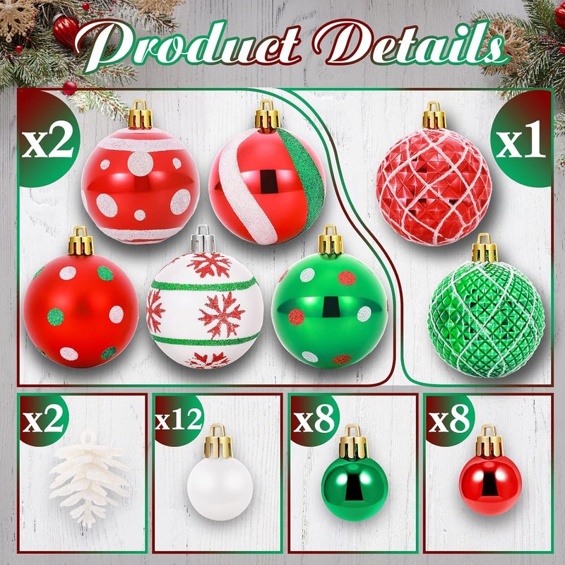 Canlierr 42 Pcs Christmas Tree Balls Ornaments Hanging Christmas Balls Glitter Plastic Xmas Tree Baubles 236 and 118 Christmas Tree Pendant Ball for Holiday Party Decoration Red Green White Dot - Image 2