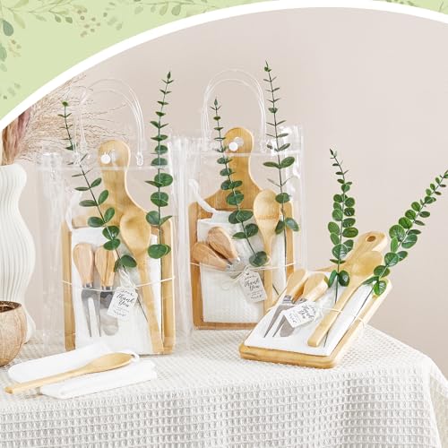 Rigibright 55Pcs Baby Shower Prizes for Game Winners 6 Sets Bamboo Cheese Board Spoon Fork Butter Spreaders Plaid Towel Thank You Card and Gift Bags for Baby Shower Wedding Bridal Shower Favors - Image 5