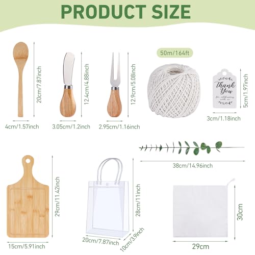 Rigibright 55Pcs Baby Shower Prizes for Game Winners 6 Sets Bamboo Cheese Board Spoon Fork Butter Spreaders Plaid Towel Thank You Card and Gift Bags for Baby Shower Wedding Bridal Shower Favors - Image 3
