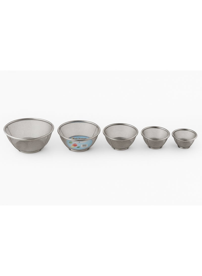 Set of 5 stainless steel mesh strainers in various sizes for filtering and washing food - Image 4