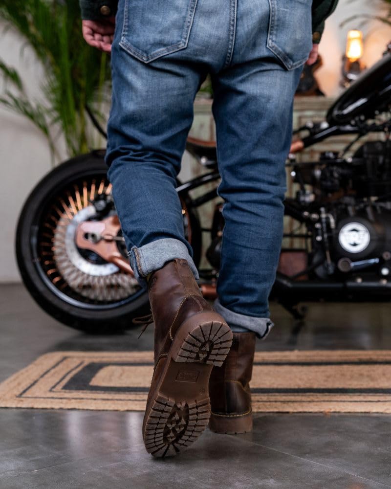 Trip Machine Company Premium Leather Men's Motorcycle Riding Boots - Moc-Toe | 3 Point Protection | Ankle, Toe & Heal Protectors | CE Certified | Light Weight | Anti Slip Sole | Lifestyle Boots (Brown, Boots Only, UK Footwear Size System, Adult, Men, Numeric, Medium, 8) - Image 3