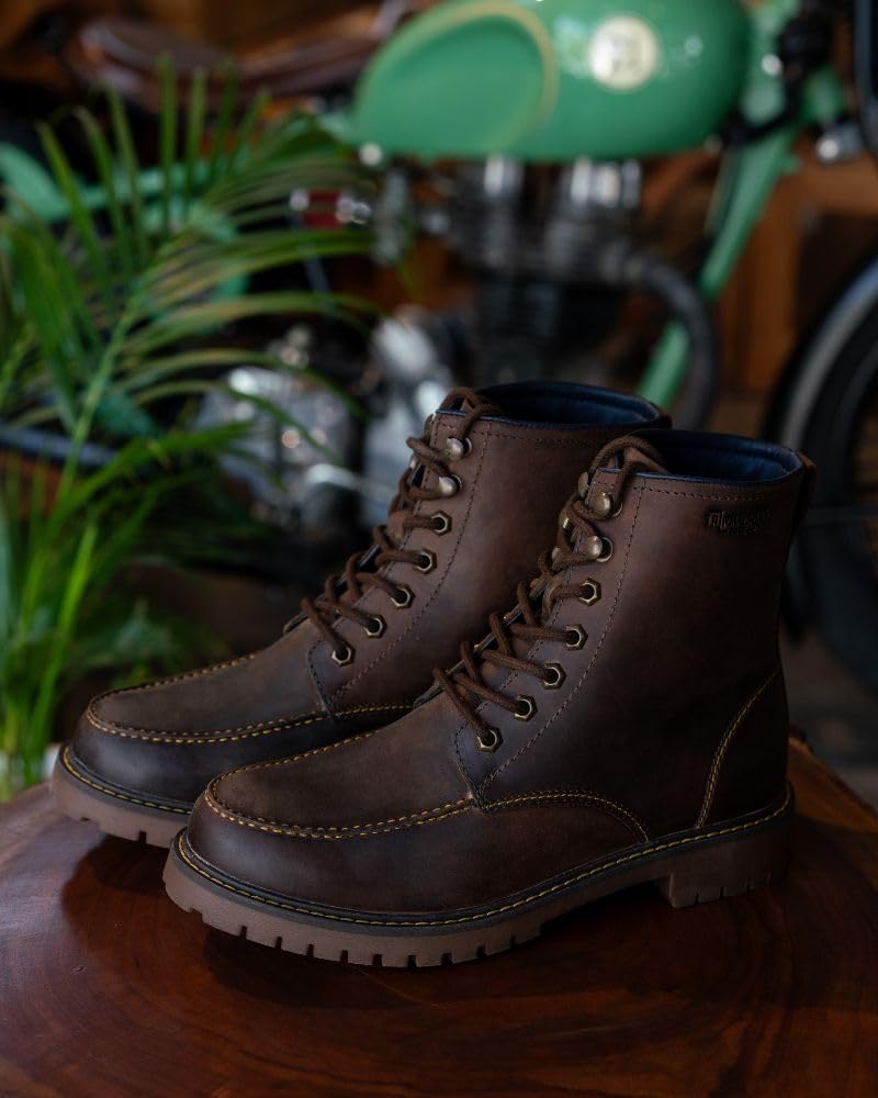 Trip Machine Company Premium Leather Men's Motorcycle Riding Boots - Moc-Toe | 3 Point Protection | Ankle, Toe & Heal Protectors | CE Certified | Light Weight | Anti Slip Sole | Lifestyle Boots (Brown, Boots Only, UK Footwear Size System, Adult, Men, Numeric, Medium, 8) - Image 2