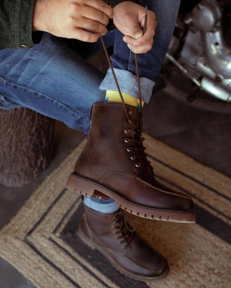 Trip Machine Company Premium Leather Men's Motorcycle Riding Boots - Moc-Toe | 3 Point Protection | Ankle, Toe & Heal Protectors | CE Certified | Light Weight | Anti Slip Sole | Lifestyle Boots (Brown, Boots Only, UK Footwear Size System, Adult, Men, Numeric, Medium, 8) - Image 4
