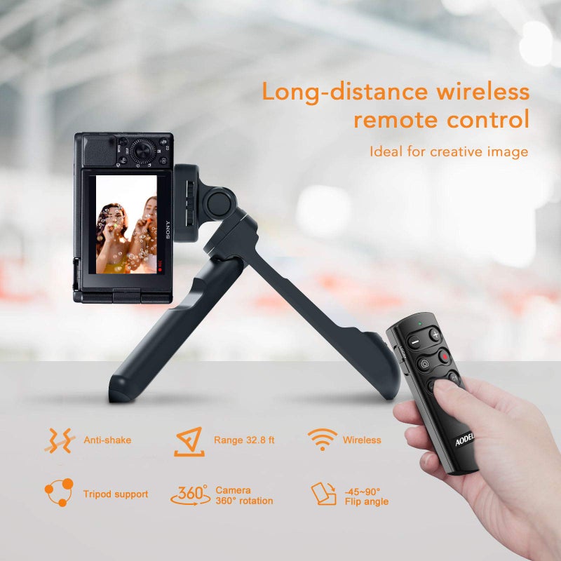 AODELAN Mini Shooting Grip and Tripod with Wireless Remote Shutter for Sony ZV-E10 ZV-1 A7SM3 A7C A7RIV 9 7RIV 7RIII 7III RX0II RX100M7 Camera for Still Photo and Video Recording, Replace GP-VPT2BT - Image 2