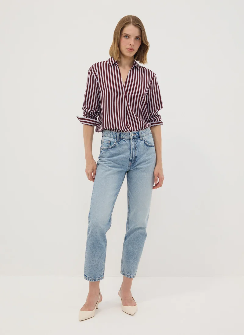 او في اس OVS Red striped pure viscose shirt with classic collar, regular fit