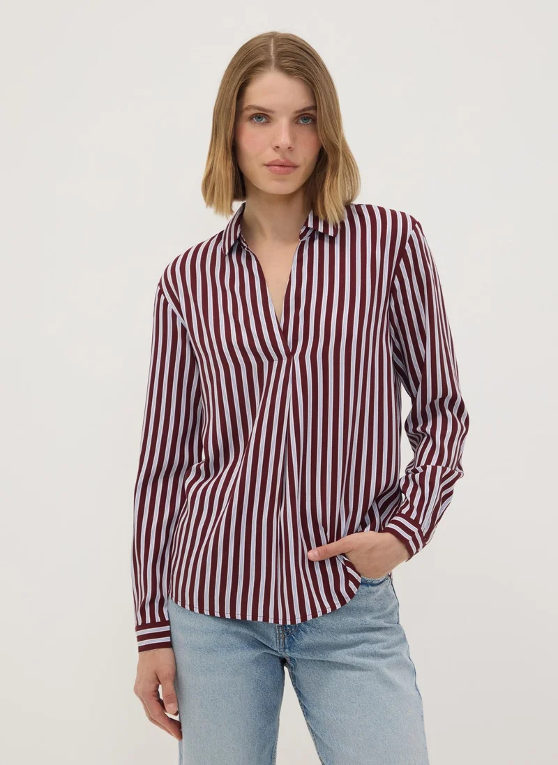 Ovs OVS Red striped pure viscose shirt with classic collar, regular fit