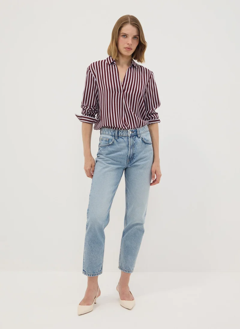 Ovs OVS Red striped pure viscose shirt with classic collar, regular fit