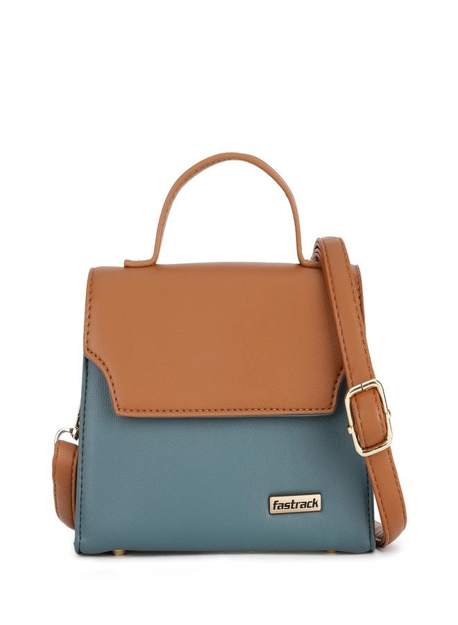 Fastrack Blue Satchel | Faux-Leather Women’s Handbag | Satchel with Spacious Compartment & Zip Closure - Image 1